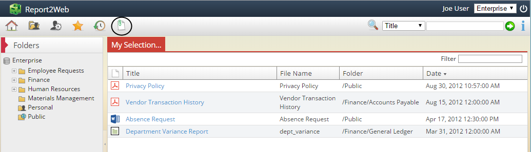 Screenshot showing how to access the My Selections list view